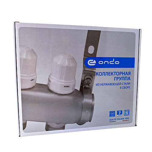 Коллекторная группа ONDO нерж сталь 4 вых. в сборе с автоматическим воздухоотводчиком, расходомерам