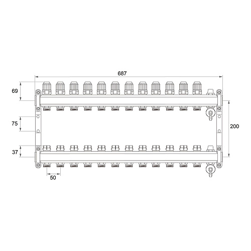 Коллекторная группа ONDO нерж сталь 12 вых. в сборе  с термостатическими и запорными клапанами