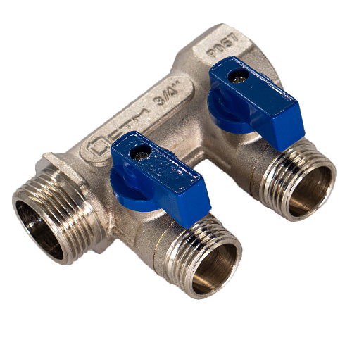 Коллектор 2 выхода шар.кран (наружная резьба) 3/4"х1/2" СТМ