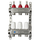 Коллекторная группа ONDO нерж сталь 3 вых. в сборе с расходомерами и термостатическими клапанами без сливных кранов и воздухоотводчиков