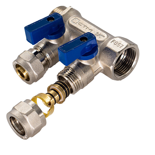 Коллектор 2 выхода 3/4"x16 с шаровыми кранами для м/п труб СТМ