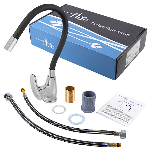 Смеситель FLOE FK234-GN для кухни, 40 мм, на гайке, с боковой ручкой, с гибким черным изливом