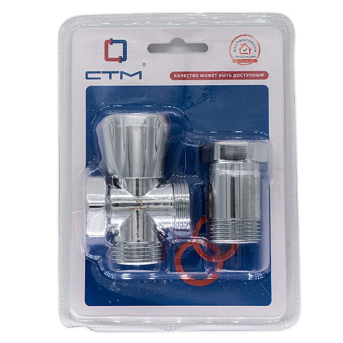 Вентиль трехпроходной  3/4"х3/4"х3/4" ш/ш/г с удлинительной гайкой, маховик, хром. СТМ