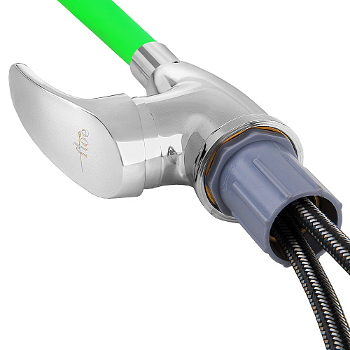 Смеситель FLOE FK234-GG для кухни, 40 мм, на гайке, с боковой ручкой, с гибким салатовым изливом