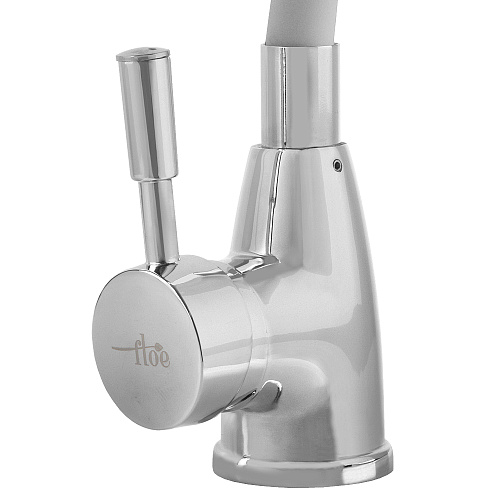 Смеситель FLOE FK234-DW для кухни, 40 мм, на гайке,с бок.штыревой ручкой,с гибким белым изливом