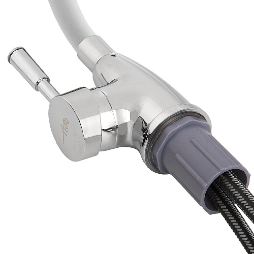 Смеситель FLOE FK234-DW для кухни, 40 мм, на гайке,с бок.штыревой ручкой,с гибким белым изливом