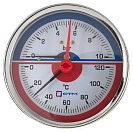 Термо-манометр аксиального подключения 1/4" c переходником на 1/2'',  измерение до 10 бар,  до +120°С