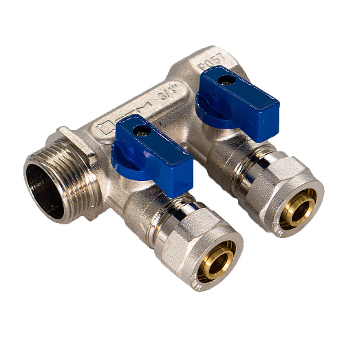 Коллектор 2 выхода 3/4"x16 с шаровыми кранами для м/п труб СТМ