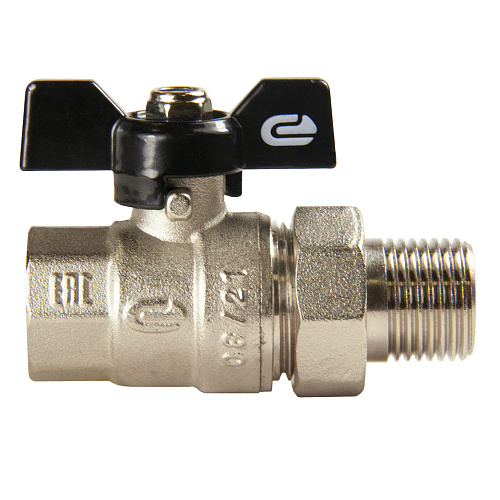 Кран шаровой для воды 1/2" с накидной гайкой бабочка, никель, ONDO