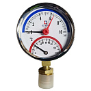 Термо-манометр радиального подключения 1/4" c переходником на 1/2'',  измерение до 10 бар,  до +120°С_1