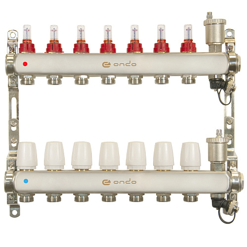 Коллекторная группа ONDO нерж сталь 7 вых. в сборе с автоматическим воздухоотводчиком, расходомерам
