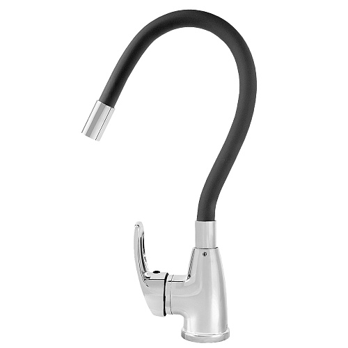 Смеситель FLOE FK234-GN для кухни, 40 мм, на гайке, с боковой ручкой, с гибким черным изливом