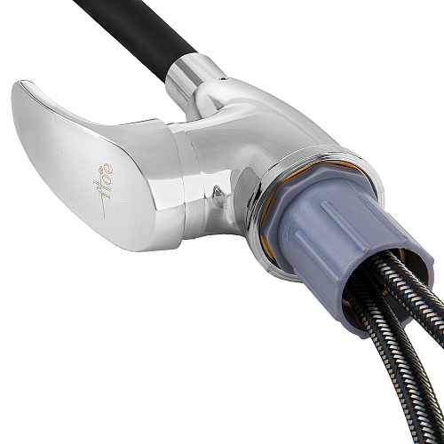 Смеситель FLOE FK234-GN для кухни, 40 мм, на гайке, с боковой ручкой, с гибким черным изливом