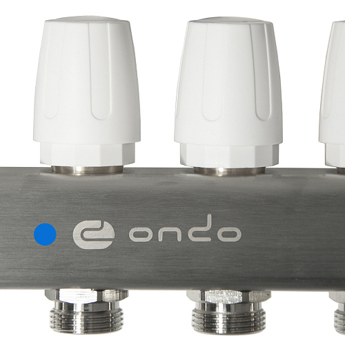 Коллекторная группа ONDO нерж сталь 5 вых. в сборе с расходомерами и термостатическими клапанами без сливных кранов и воздухоотводчиков