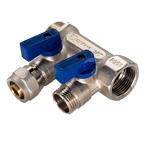 Коллектор 2 выхода 3/4"x16 с шаровыми кранами для м/п труб СТМ