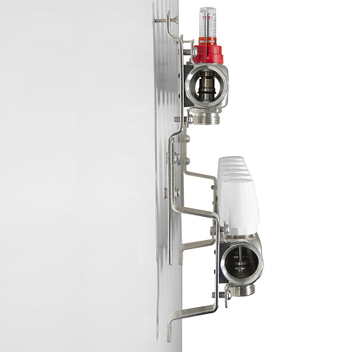 Коллекторная группа ONDO нерж сталь 6 вых. в сборе с расходомерами и термостатическими клапанами без сливных кранов и воздухоотводчиков