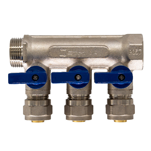 Коллектор 3 выхода 3/4"x16 с шаровыми кранами для м/п труб СТМ