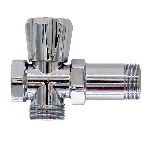 Вентиль трехпроходной  3/4"х3/4"х3/4" ш/ш/г с удлинительной гайкой, маховик, хром. СТМ
