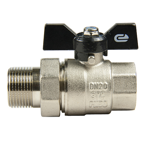 Кран шаровой для воды 3/4" с накидной гайкой бабочка, никель, ONDO