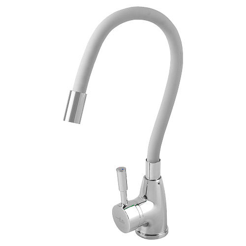 Смеситель FLOE FK234-DW для кухни, 40 мм, на гайке,с бок.штыревой ручкой,с гибким белым изливом