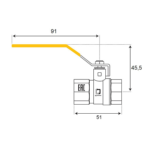 Кран шаровой для газа 1/2" г/г рычаг CTM ГАЗ