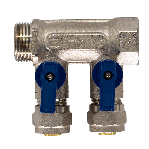 Коллектор 2 выхода 3/4"x16 с шаровыми кранами для м/п труб СТМ