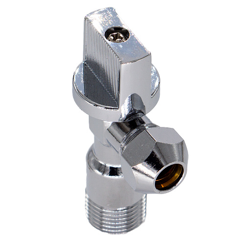 Кран шаровой угл. 1/2"х3/8" ш/ш с цангой и отражат. бабочка, хромированный СТМ