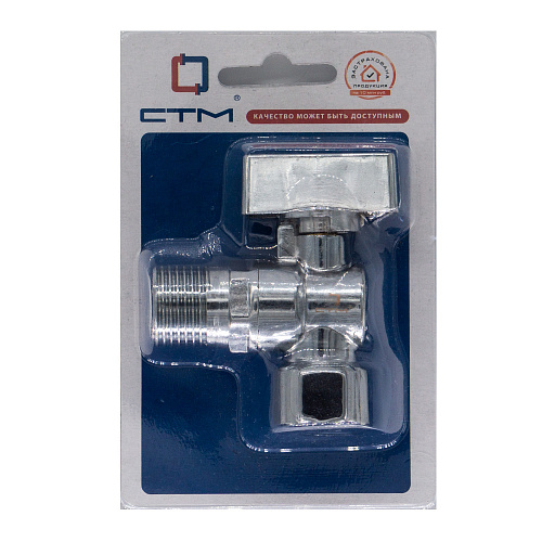 Кран шаровой для бытовых приборов угл. 1/2"х1/2" г/ш удлин.резьба с отражат. бабочка, хромированный СТМ