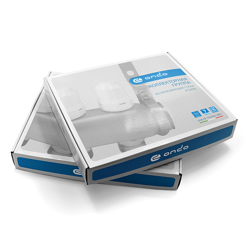 Коллекторная группа ONDO нерж сталь 6 вых. в сборе с расходомерами и термостатическими клапанами без сливных кранов и воздухоотводчиков