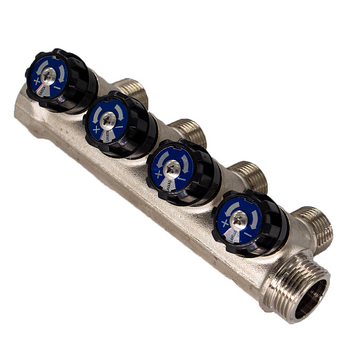 Коллектор 4 выхода вентиль н/р  3/4"х1/2" СТМ