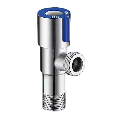 Кран д/быт. прибор. угл. 1/2"х1/2" ш/ш с отражат. нерж.сталь, синий СТМ