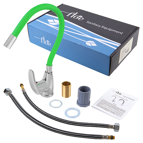 Смеситель FLOE FK234-GG для кухни, 40 мм, на гайке, с боковой ручкой, с гибким салатовым изливом