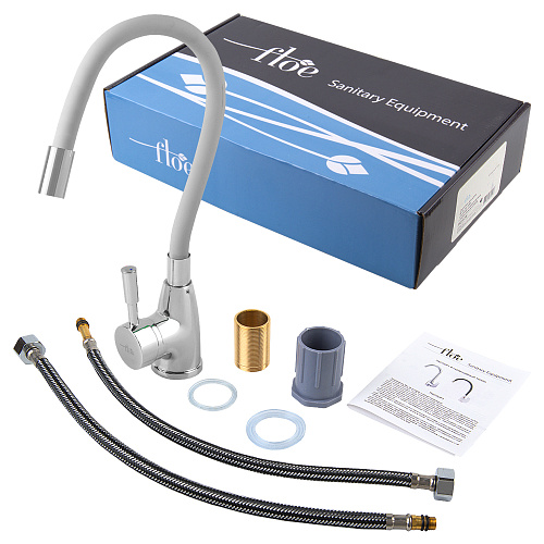 Смеситель FLOE FK234-DW для кухни, 40 мм, на гайке,с бок.штыревой ручкой,с гибким белым изливом