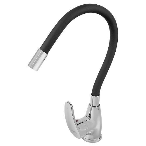 Смеситель FLOE FK234-GN для кухни, 40 мм, на гайке, с боковой ручкой, с гибким черным изливом