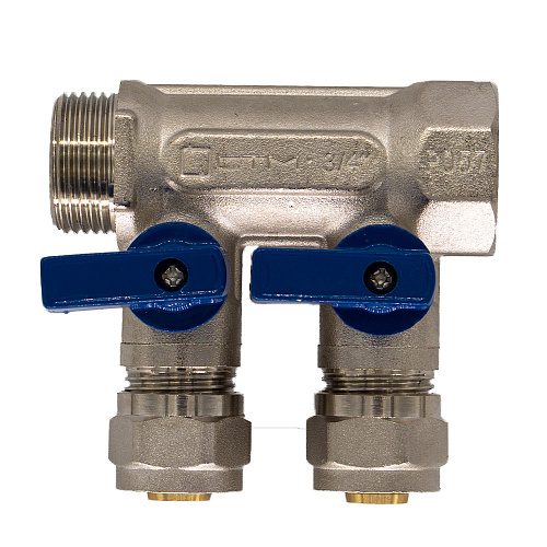 Коллектор 2 выхода 3/4"x16 с шаровыми кранами для м/п труб СТМ