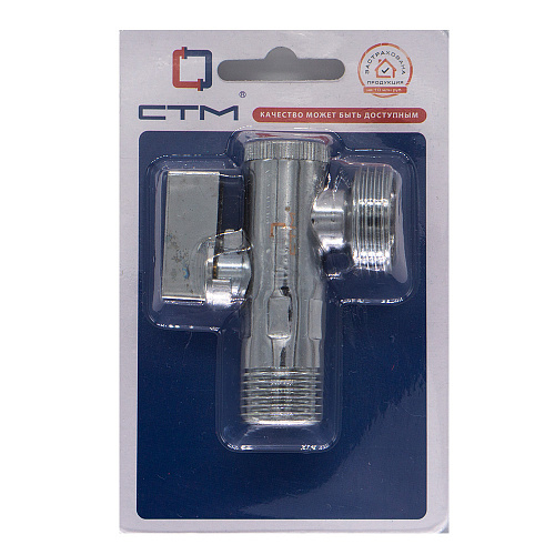 Кран шаровой для бытовых приборов угл. 1/2"х3/4" ш/ш с фильтром и отражат. бабочка, хромированный СТМ