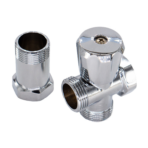 Вентиль трехпроходной  3/4"х3/4"х3/4" ш/ш/г с удлинительной гайкой, маховик, хром. СТМ