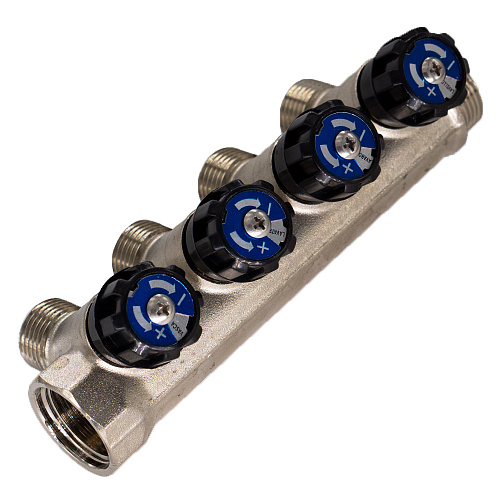 Коллектор 4 выхода вентиль н/р  3/4"х1/2" СТМ