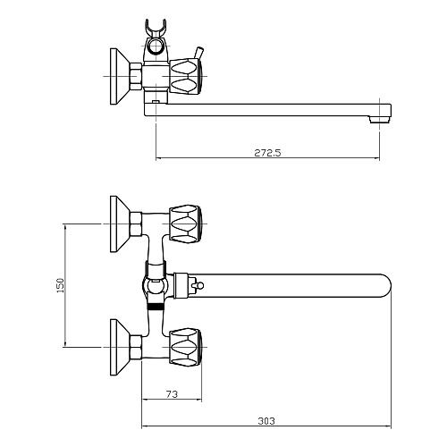 Смеситель ROEGEN RR120B для ванны, 1/2" м/к, плоский излив