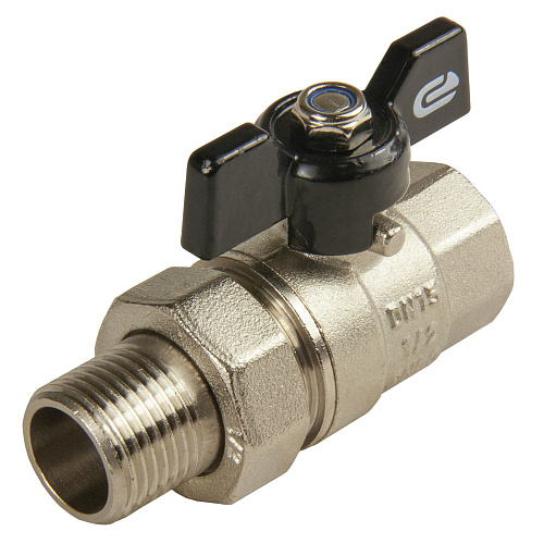 Кран шаровой для воды 1/2" с накидной гайкой бабочка, никель, ONDO