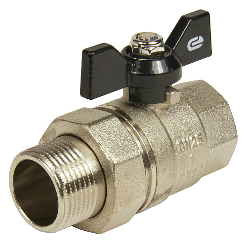 Кран шаровой для воды 1" с накидной гайкой бабочка, никель, ONDO